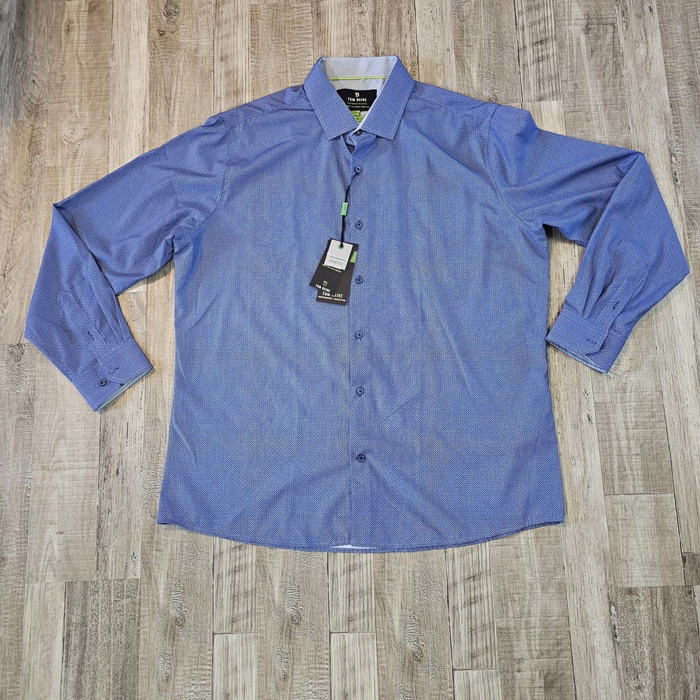 Tom Baine Men's Slim Fit Performance Stretch Long Sleeve Plaid Shirt Blue XXL